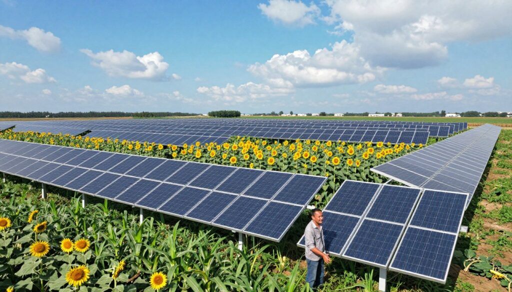 solar panels farm with dual land use
