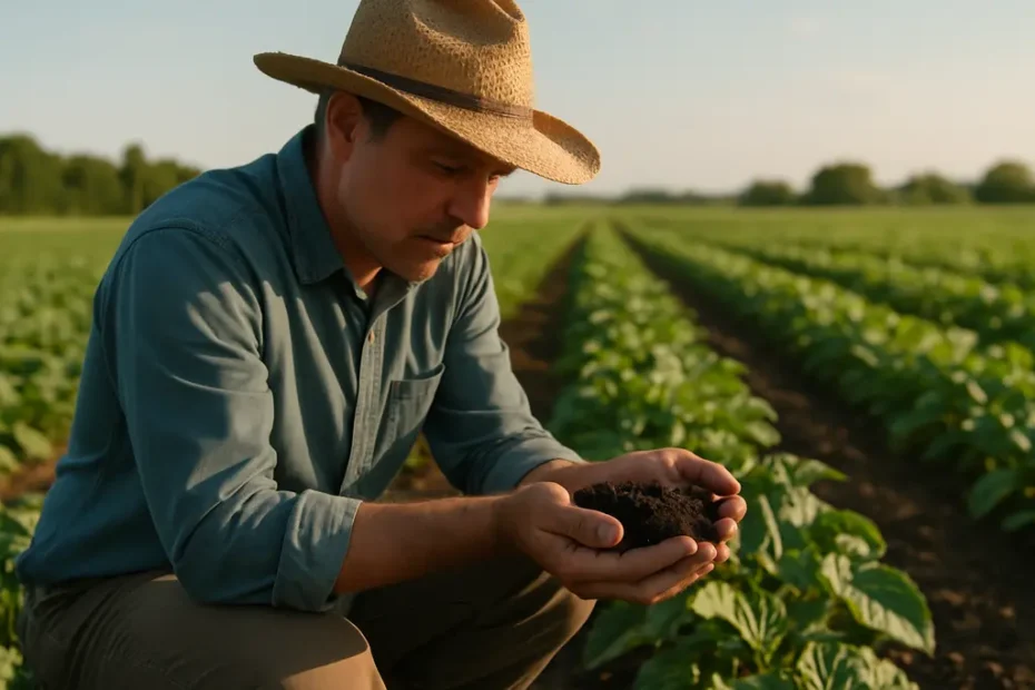 Organic Farm Bill analysis beside certified organic vegetable rows