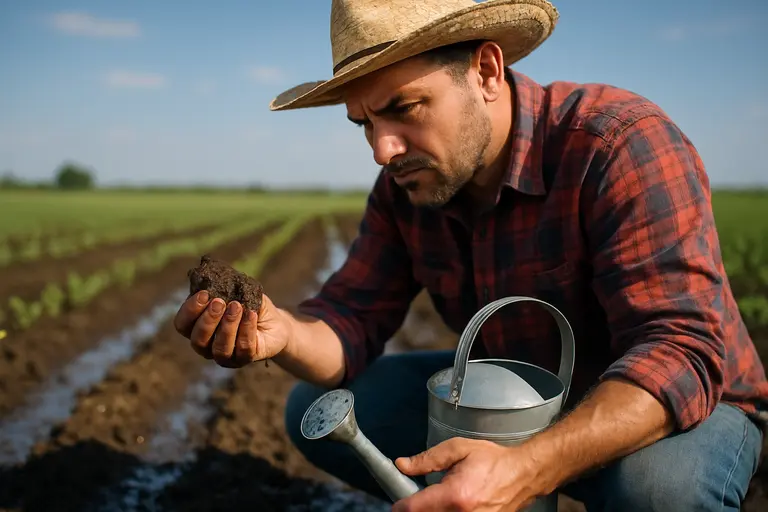 Treated water flowing near farm soil amendment equipment