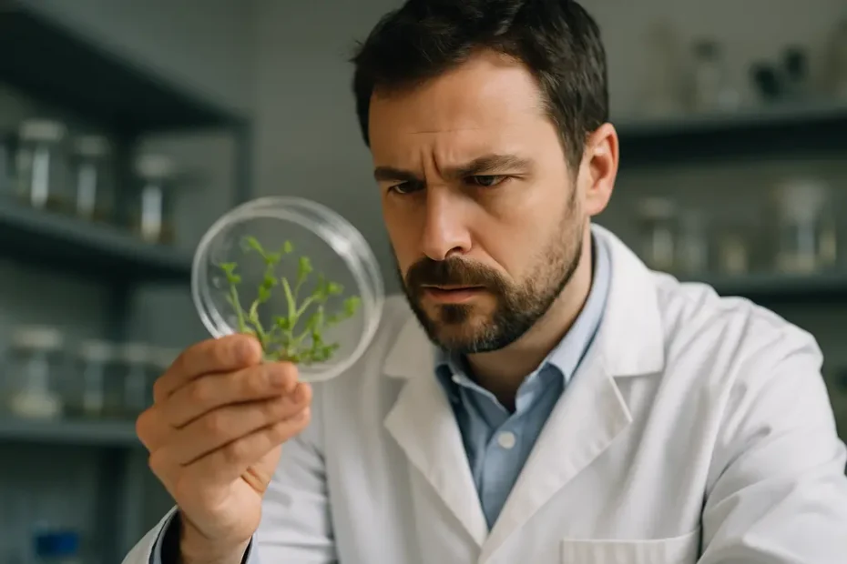 USDA AI Challenge concept with crop researchers reviewing plant data in a field