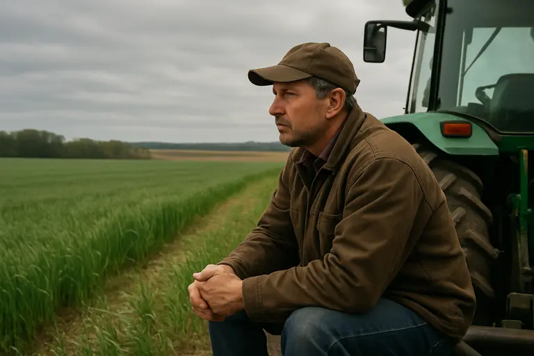 Agronomist comparing tablet imagery with crop rows in the field