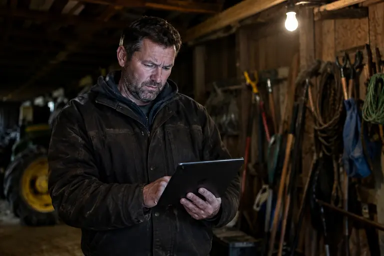Field researcher records crop observations while checking plant health