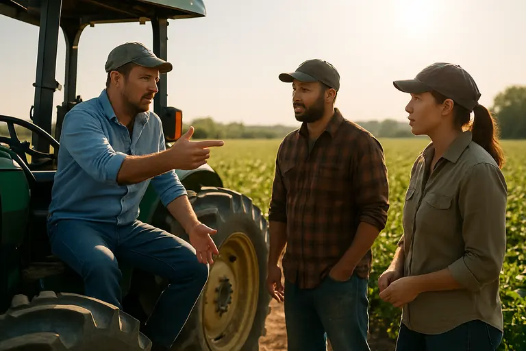 No-till soybean rows growing through crop residue