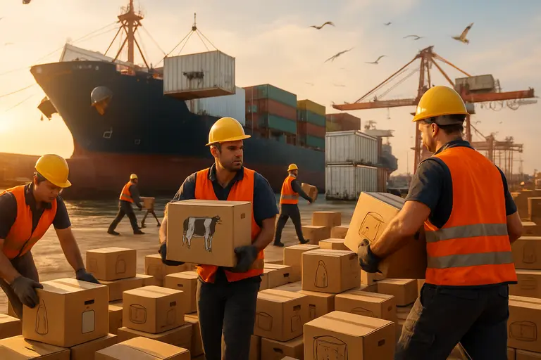 Pallets of dairy products prepared for cold-chain shipment