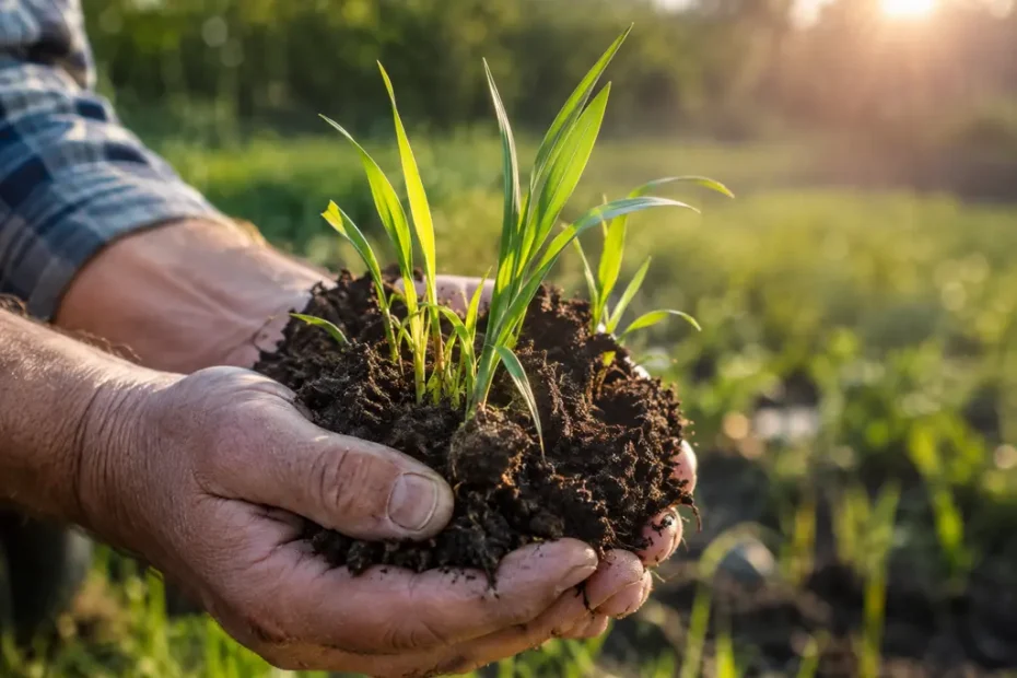Perennial Grains field with deep roots in healthy soil