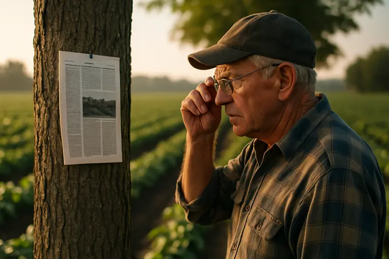 Producer comparing farm records with digital field maps at a workbench