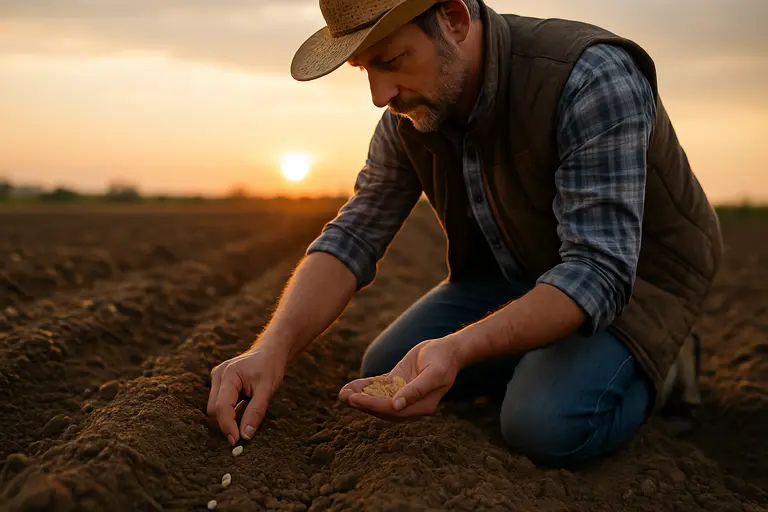 Producer walking field edges while checking crop condition