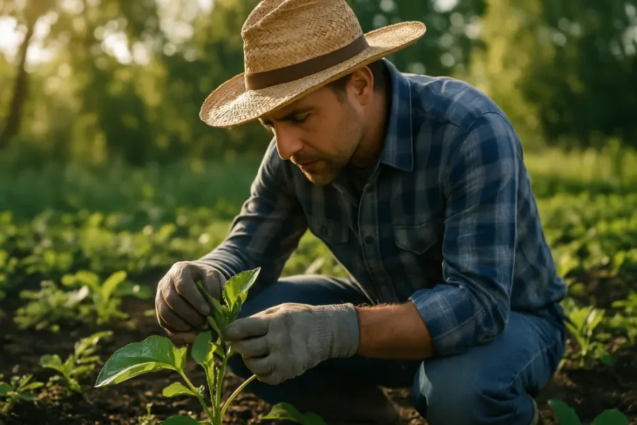 STREAM weed management sensor in a crop field near a sprayer track